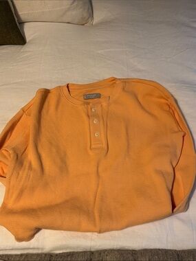 Everlane Size Small S Waffle Thermal Henley Long Sleeve Crop Organic Cotton Top